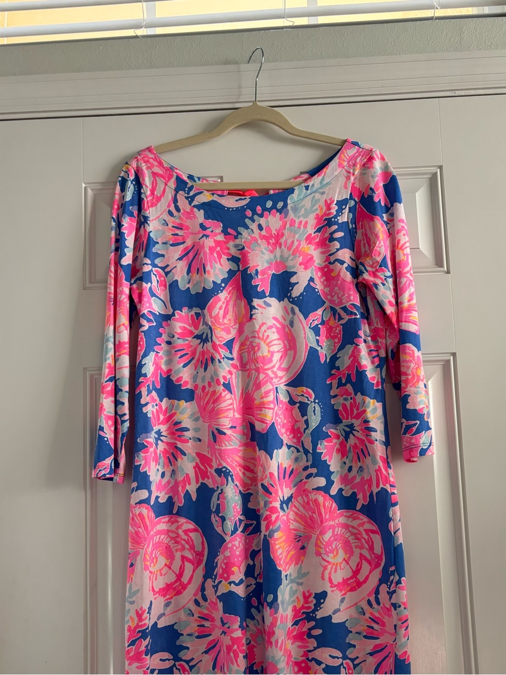 #013 Lilly Pulitizer Floral Boatneck Dress - Pink & Blue